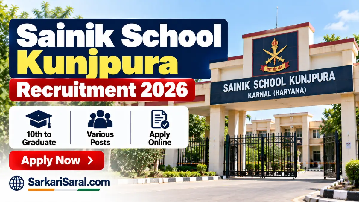Sainik School Kunjpura Recruitment 2026: 10वीं से ग्रेजुएट उम्मीदवारों के लिए भर्ती का नोटिफिकेशन जारी, आवेदन शुरू Sainik School Kunjpura Recruitment 2026