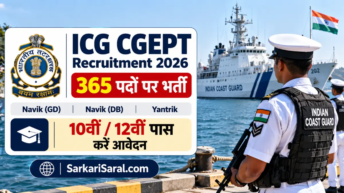 ICG CGEPT Recruitment 2026: Coast Guard में 365 पदों पर भर्ती, 10वीं ...