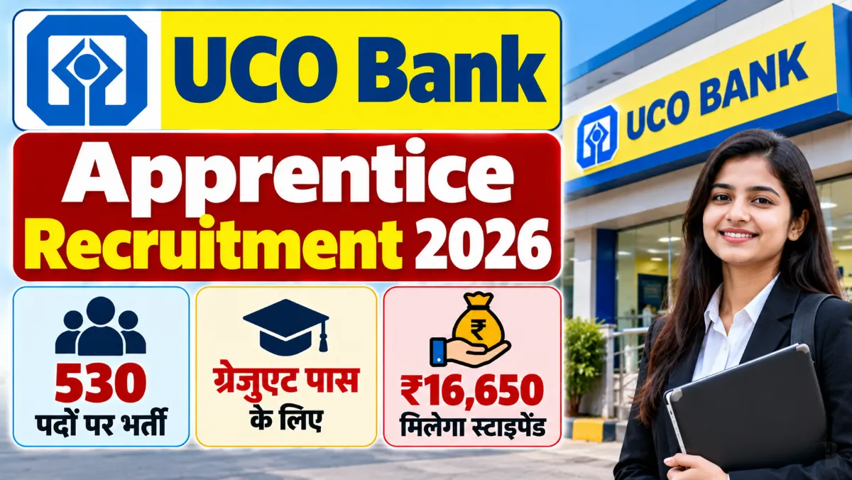 UCO Bank Apprentice Recruitment 2026: ग्रेजुएट पास के लिए 530 पदों पर भर्ती, ₹16,650 मिलेगा स्टाइपेंड UCO Bank Apprentice Recruitment 2026